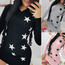 Fashion Star Printed Long Sleeve Hooded Slim Fit Dress
