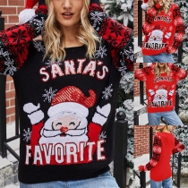 Cute Style Santa Claus Pattern Long Sleeve Round Neck Sweater