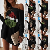 Cute Style Christmas Printed Long Sleeve Round Neck Loose Sweatshirt
