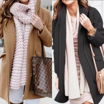 Fashion Solid Color Long Sleeve Stand Collar Woolen Coat