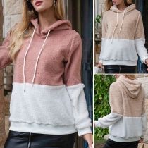 Fashion Contrast Color Long Sleeve Hooded Plush Sweatshirt