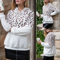 Fashion Leopard Printed Spliced Hooded Long Sleeve Plush Sweatshirt