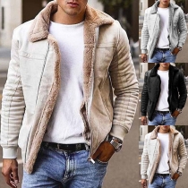Fashion Solid Color Long Sleeve Plush Lining Man's  Coat