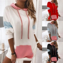 Fashion Contrast Color Long Sleeve Hooded Front-pocket Sweatshirt