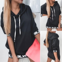 Fashion Letters Printed Long Sleeve Hooded Sweatshirt