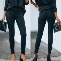 Simple Style Solid Color High Waist Slim Fit Jeans
