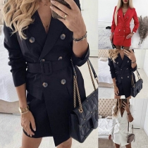 OL Style Long Sleeve Notched Lapel Double-breasted Suit Dress