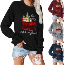 Cute Style Long Sleeve Round Neck Christmas Printed Sweatshirt