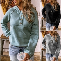 Casual Style Long Sleeve Hooded Solid Color Sweatshirt