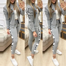 Fashion Letters Printed Stand Collar Sweatshirt Coat + Pants Two-piece Set
