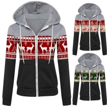 Cute Elk Printed Long Sleeve Hooded Sweatshirt