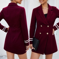 OL Style Long Sleeve Notched Lapel Double-breasted Slim Fit Woolen Jacket