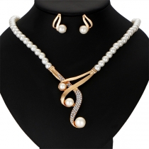 Fashion Rhinestone Inlaid Pearl Necklace + Stud Earrings Accessory Set