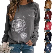 Casual Style Dandelion Printed Long Sleeve Round Neck Sweatshirt