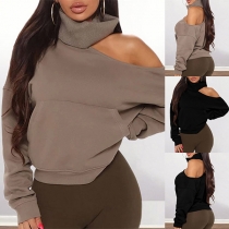 Sexy Off-shoulder Long Sleeve Turtleneck Solid Color Sweatshirt