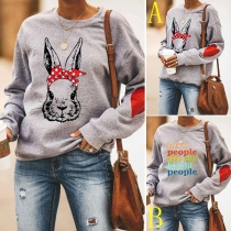 Cute Rabbit Printed Long Sleeve Round Neck Sweatshirt