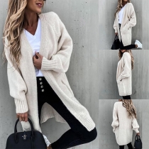 Fashion Solid Color Long Sleeve Loose Knit Cardigan