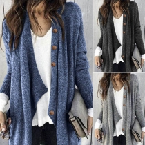 Fashion Solid Color Long Sleeve V-neck Loose Knit Cardigan