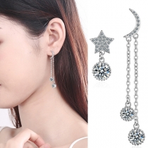 Fashion Rhinestone Inlaid Star&Crescent Shaped Asymmetric Earrings