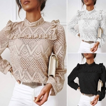 Sexy Long Sleeve Mock Neck Ruffle Lace Top