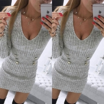 Sexy V-neck Long Sleeve Slim Fit Knit Dress