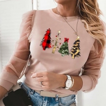 Fashion Christmas Printed Long Sleeve Round Neck T-shirt