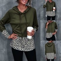 Fashion Leopard Spliced Long Sleeve Hooded Sweatshirt