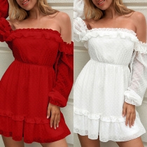 Sexy Off-shoulder Boat Neck Long Sleeve High Waist Dress
