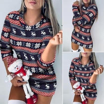 Cute Christmas Printed Long Sleeve Round Neck Slim Fit Dress