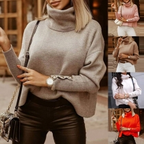 Fashion Solid Color Long Sleeve Turtleneck Pullover Sweater