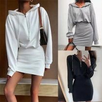 Fashion Solid Color Long Sleeve Hooded Slim Fit Sweatshirt Dress