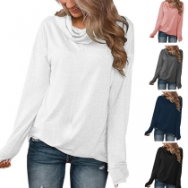 Fashion Solid Color Long Sleeve Cowl Neck T-shirt