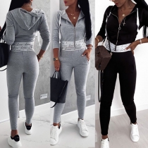 Fashion Letters Printed Spliced Sweatshirt + Pants Two-piece Set