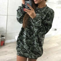 Fashion Long Sleeve Round Neck Camouflage Printed Sweatshirt Dress