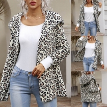 Fashion Long Sleeve Hooded Leopard Printed Cardigan