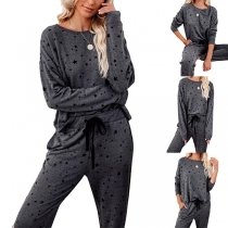 Casual Style Long Sleeve Star Printed Top + Pants Two-piece Set