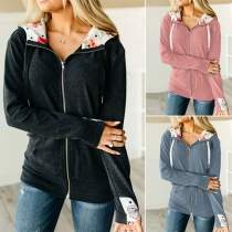 Fashion Printed Spliced Long Sleeve Hooded Sweatshirt