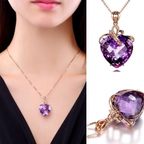 Fashion Purple Heart Rhinestone Pendant Necklace