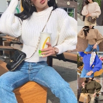 Fashion Solid Color Lantern Sleeve Round Neck Sweater