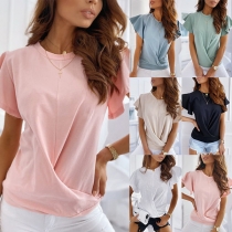 Fashion Solid Color Lotus Sleeve Round Neck T-shirt