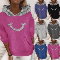 Fashion Sequin Spliced Long Sleeve Hooded Sweatshirt