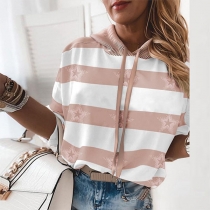 Casual Style Long Sleeve Hooded Striped Sweatshirt