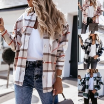 Casual Style Long Sleeve POLO Collar Plaid Shirt