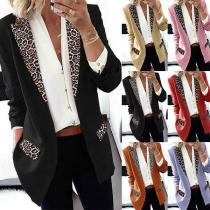 OL Style Leopard Printed Long Sleeve Slim Fit Suit Coat