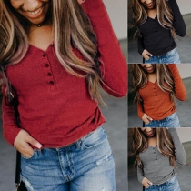 Simple Style Long Sleeve V-neck Solid Color Knit Top