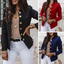 Fashion Solid Color Long Sleeve Stand Collar Single-breasted Coat