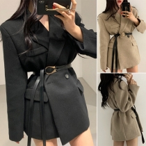 OL Style Long Sleeve Lapel Solid Color Blazer