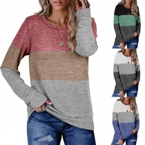 Fashion Contrast Color Long Sleeve Round Neck T-shirt