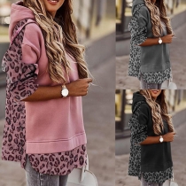 Fashion Leopard Spliced Long Sleeve Hooded Sweatshirt