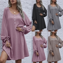 Simple Style Long Sleeve Round Neck Solid Color Loose Dress